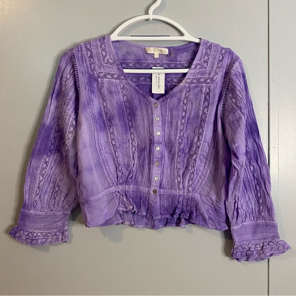 LoveShackFancy Cropped Purple Long Sleeve Shirt Size Small - Picture 3 of 14